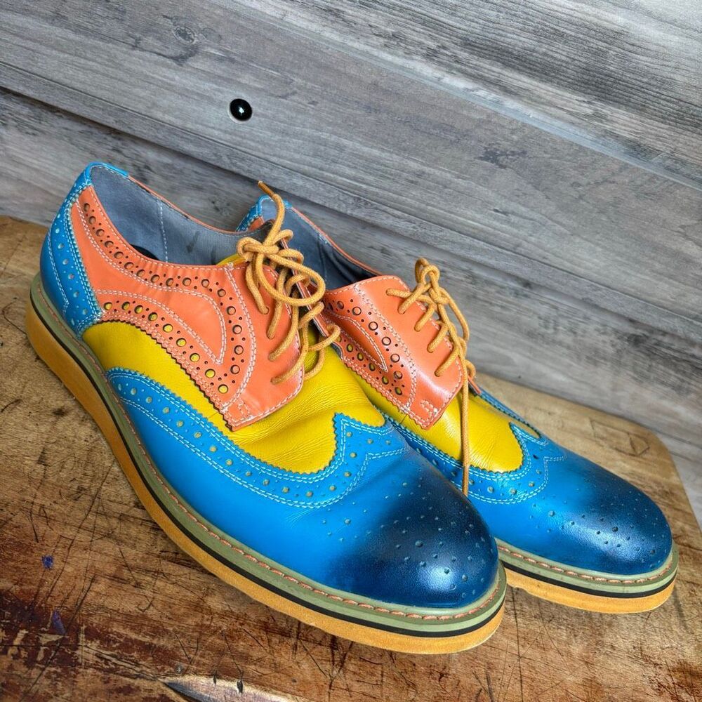 AST Aston M. Jazz Multicolor Derby Oxford Dress Shoes Men's 9.5-10 Blue Orange